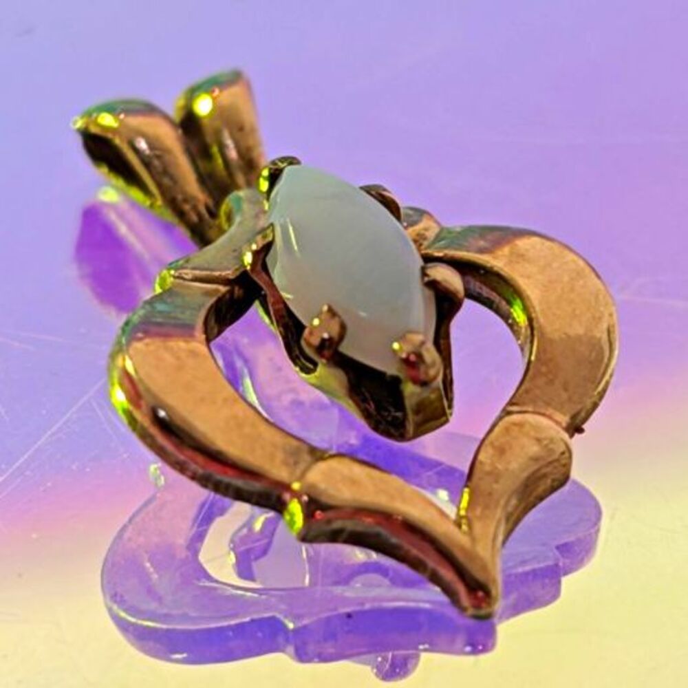 Opal Open Heart Pendant Gold Tone Marked Romantic Vintage